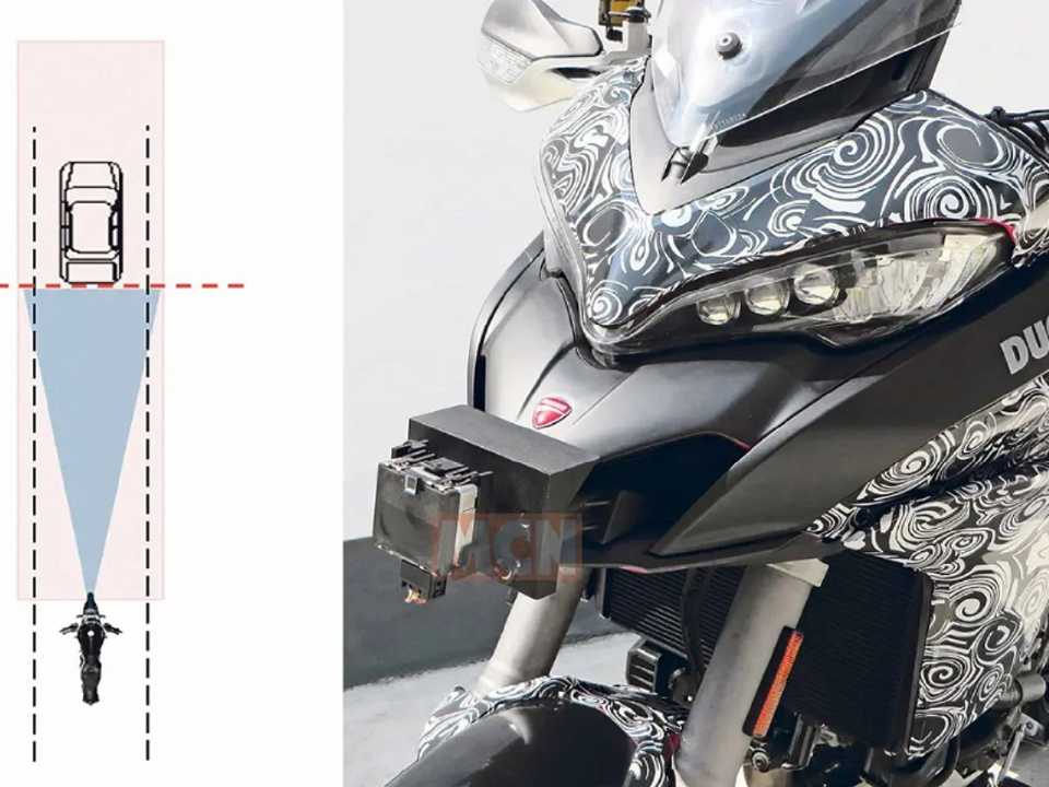 Flagra do site MCN revelando a tecnologia do piloto automático adaptativo avaliada pela Ducati