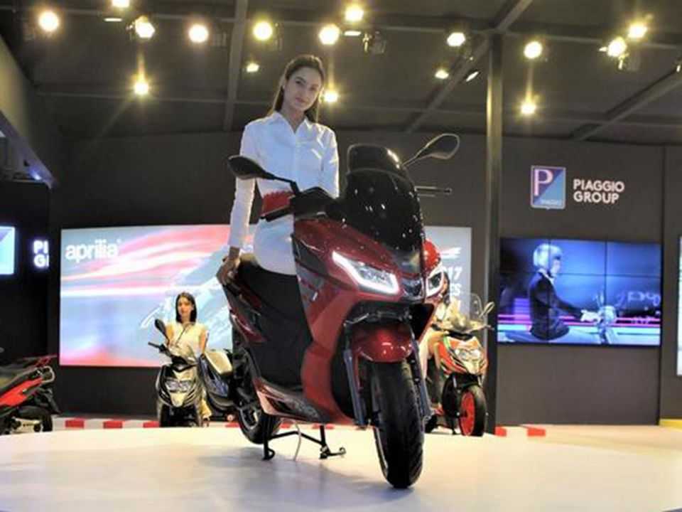 Acima o Aprilia SXR 160 revelado no Auto Expo 2020