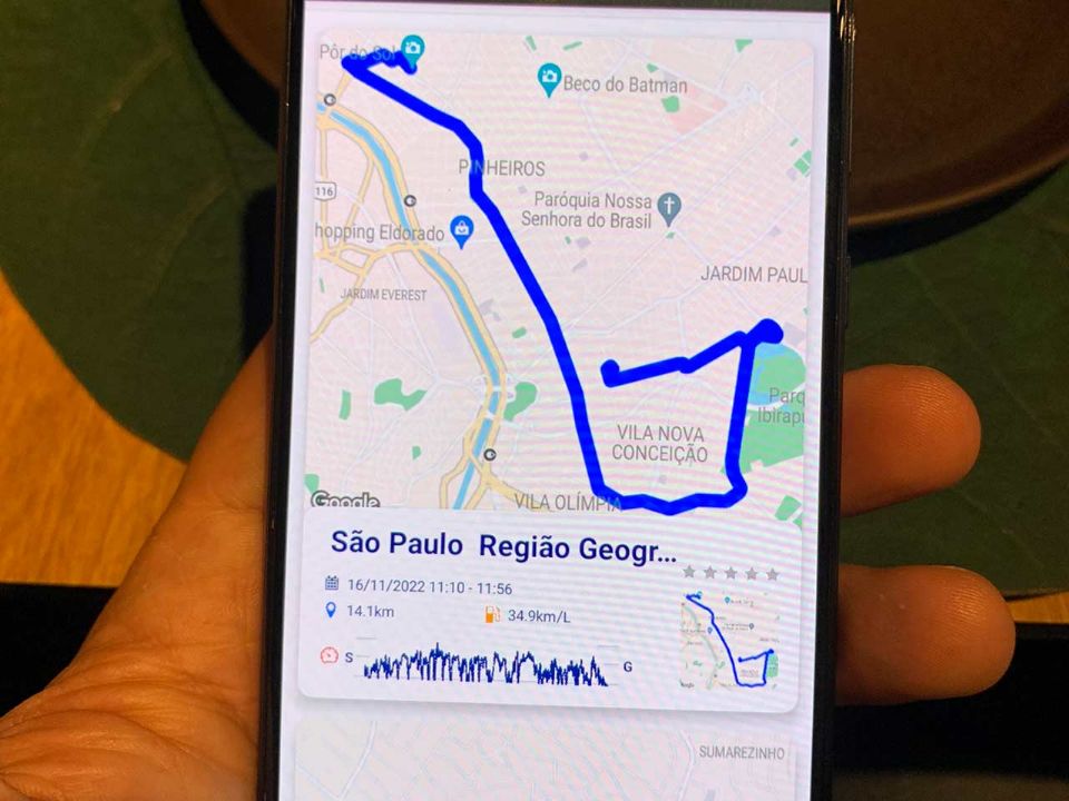 App Yamaha mostra rota como foi seu deslocamento
