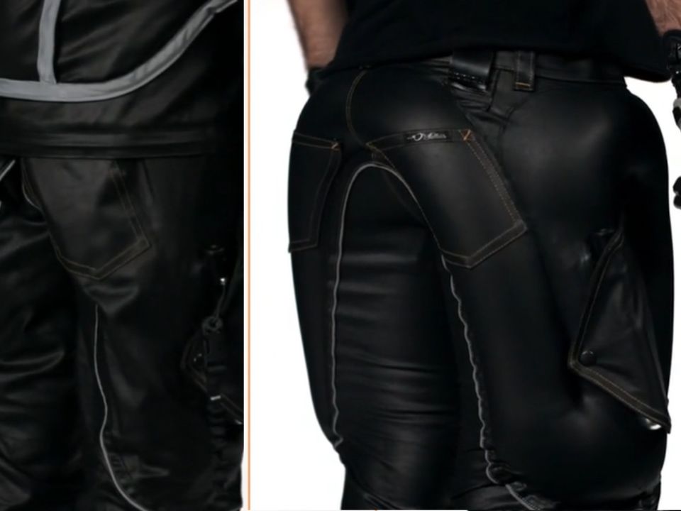 Calça airbag antes e depois de inflar