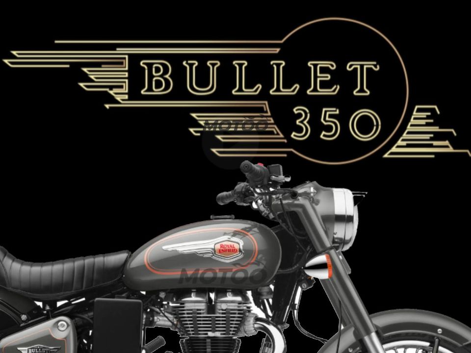 Logotipo da Royal Enfield Bullet 350 ao lado da Bullet 500